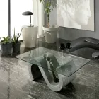 Tempered Glass Coffee Table with Fossil Stone Base - Jordan Viadurini