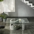 Tempered Glass Coffee Table with Fossil Stone Base - Jordan Viadurini