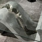 Tempered Glass Coffee Table with Fossil Stone Base - Jordan Viadurini
