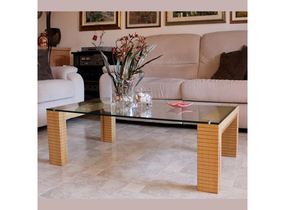 Modern Coffee Table in Crystal and Solid Wood Made in Italy - Narseo Viadurini