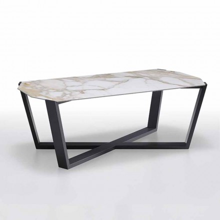 Modern Coffee Table in Gres and Beech Wood Made in Italy - Titanic Viadurini