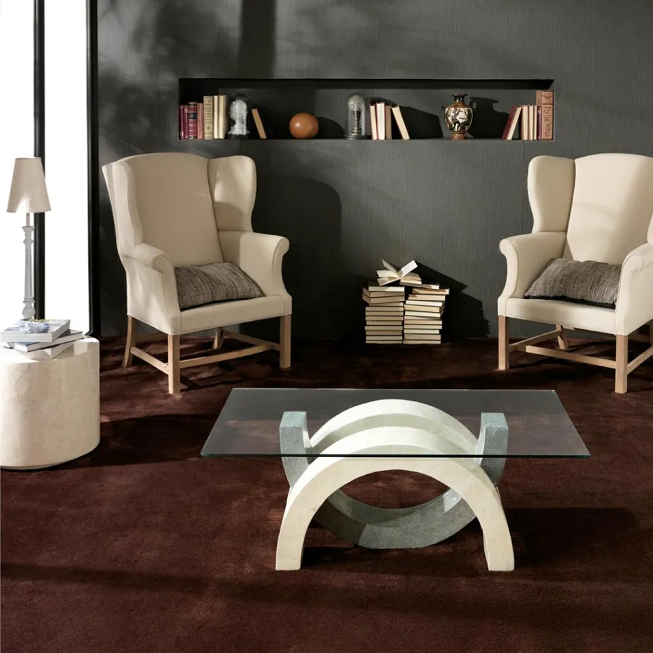 Modern stone and glass coffee table - Austin Viadurini