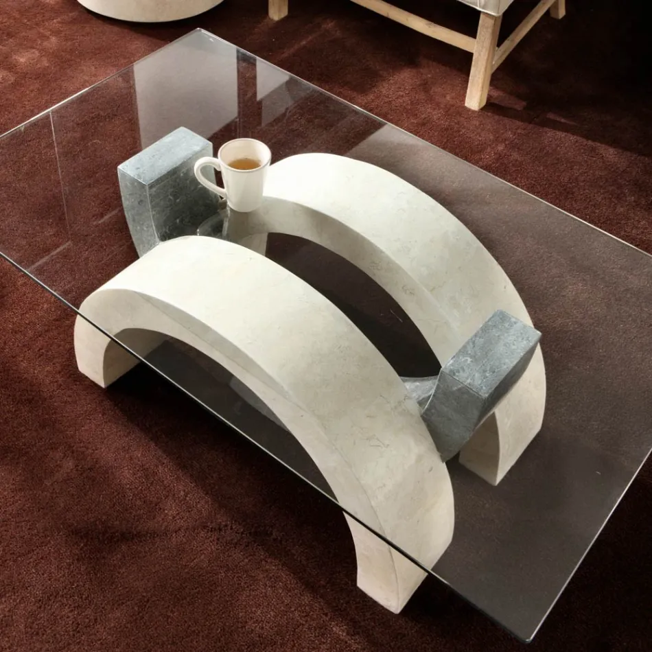 Modern stone and glass coffee table - Austin Viadurini