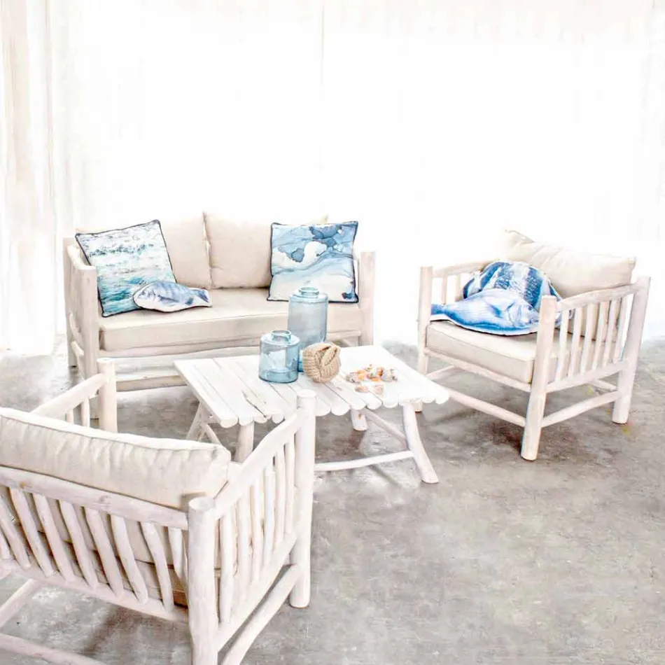 Homemotion Modern Coffee Table in Bleached Teak Branches - Bambo Viadurini