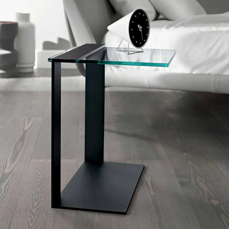 Modern Metal and Smoked or Clear Glass Coffee Table Made in Italy - Teilor Viadurini