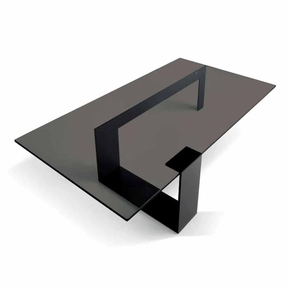 Modern Coffee Table with Smoked Glass Top and Metal Base Made in Italy - Scoby Viadurini