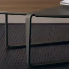 Oval Coffee Table in Metal and Two-Tone Wood Top - Comacchio Viadurini