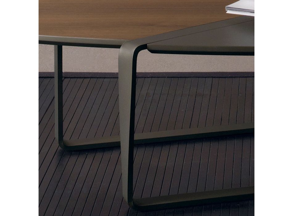 Oval Coffee Table in Metal and Two-Tone Wood Top - Comacchio Viadurini
