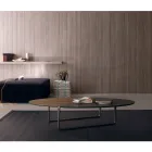 Oval Coffee Table in Metal and Two-Tone Wood Top - Comacchio Viadurini