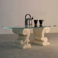 Coffee table with crystal top and Vicenza natural stone base Aracne-S