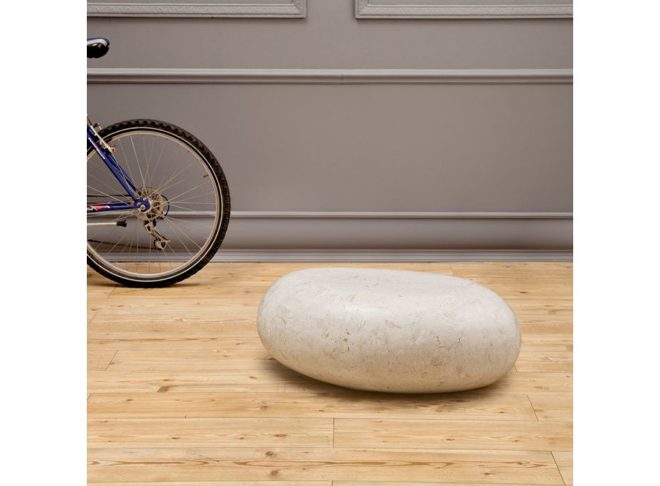Oval Coffee Table in White Fossil Stone - Alfred Viadurini
