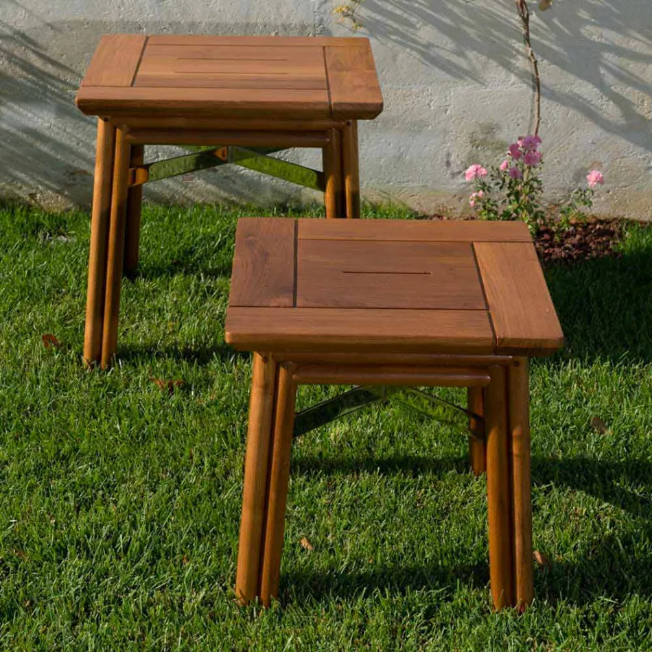 Outdoor Coffee Table in Natural or Black Wood, 2 Sizes - Suzana Viadurini