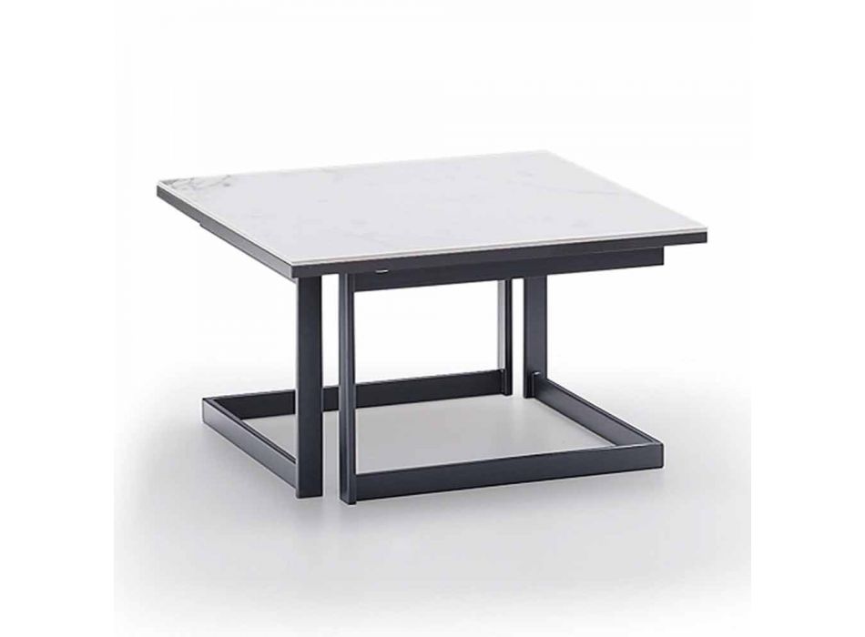 Square Coffee Table in Gres with Metal Base Made in Italy - Albert Viadurini