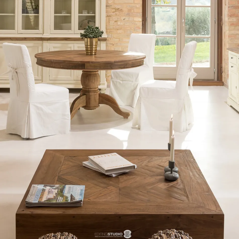 Square Coffee Table in Recycled Tropical Wood - Slide Viadurini