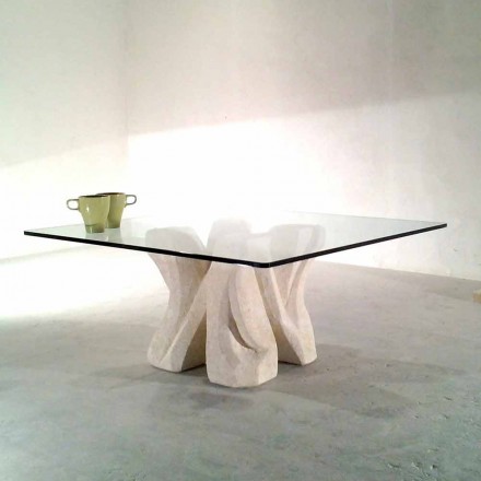 Petri glass and crystal coffee table, modern design Kos Viadurini