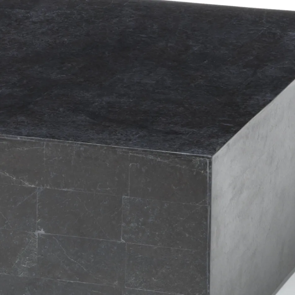 Square Coffee Table in Black Fossil Stone - Florida Viadurini