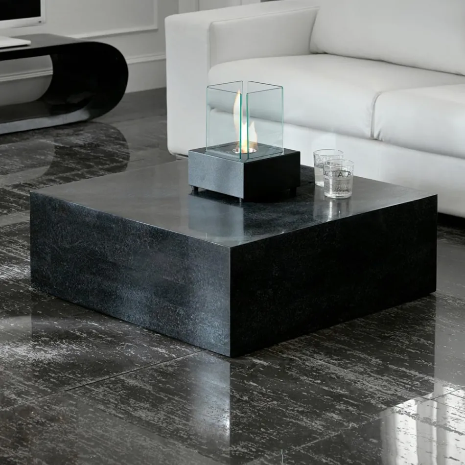 Square Coffee Table in Black Fossil Stone - Florida Viadurini