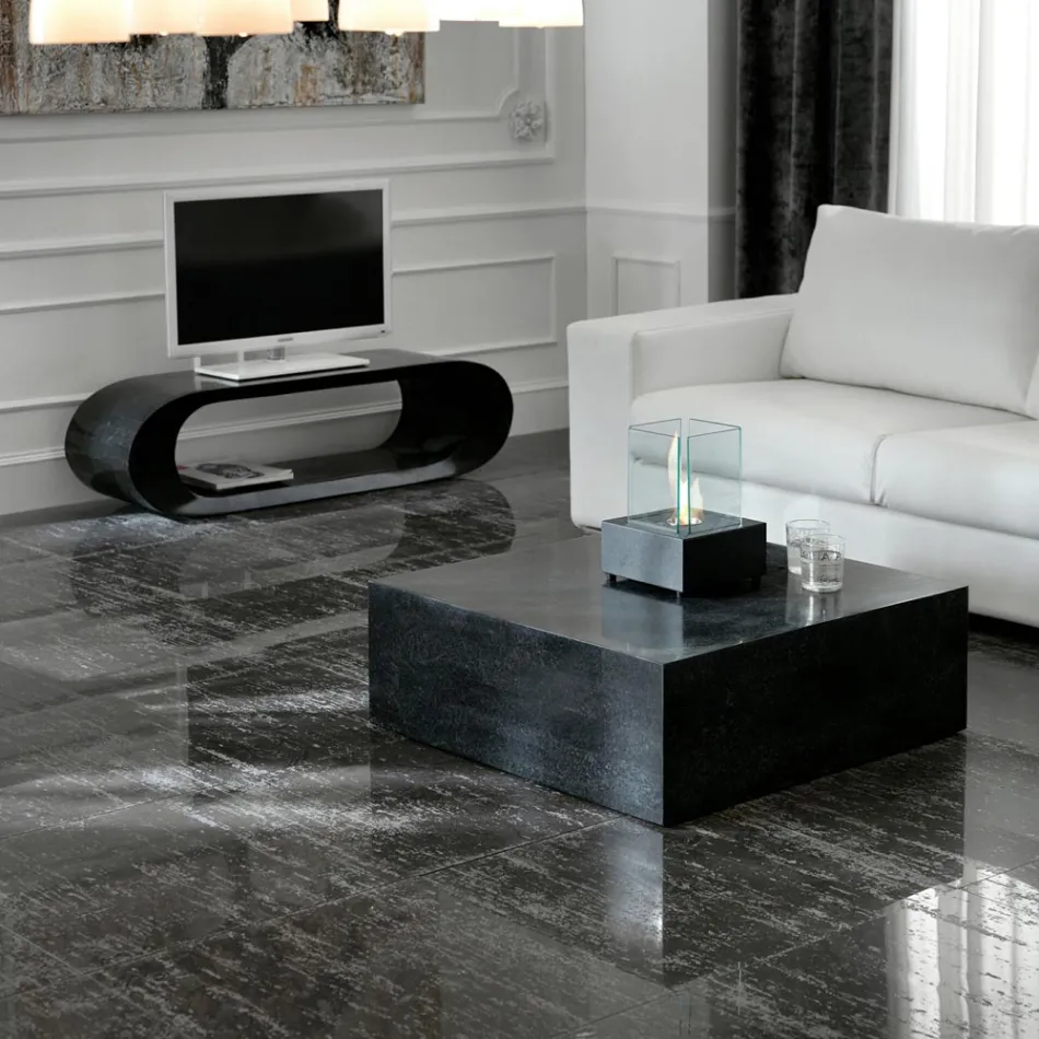 Square Coffee Table in Black Fossil Stone - Florida Viadurini