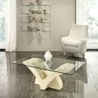 Rectangular Coffee Table with White Fossil Stone Base - Gardenia Viadurini