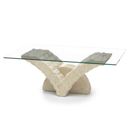 Rectangular Coffee Table with White Fossil Stone Base - Gardenia Viadurini