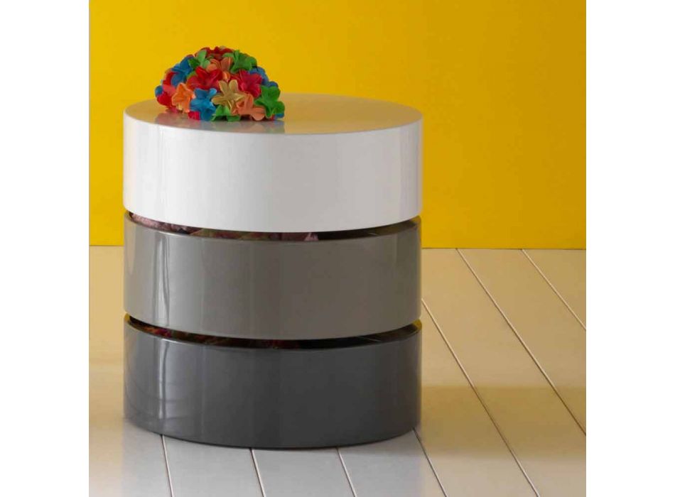 Round Coffee Table with Swivel Shelves and Containers in MDF - Pitty Viadurini