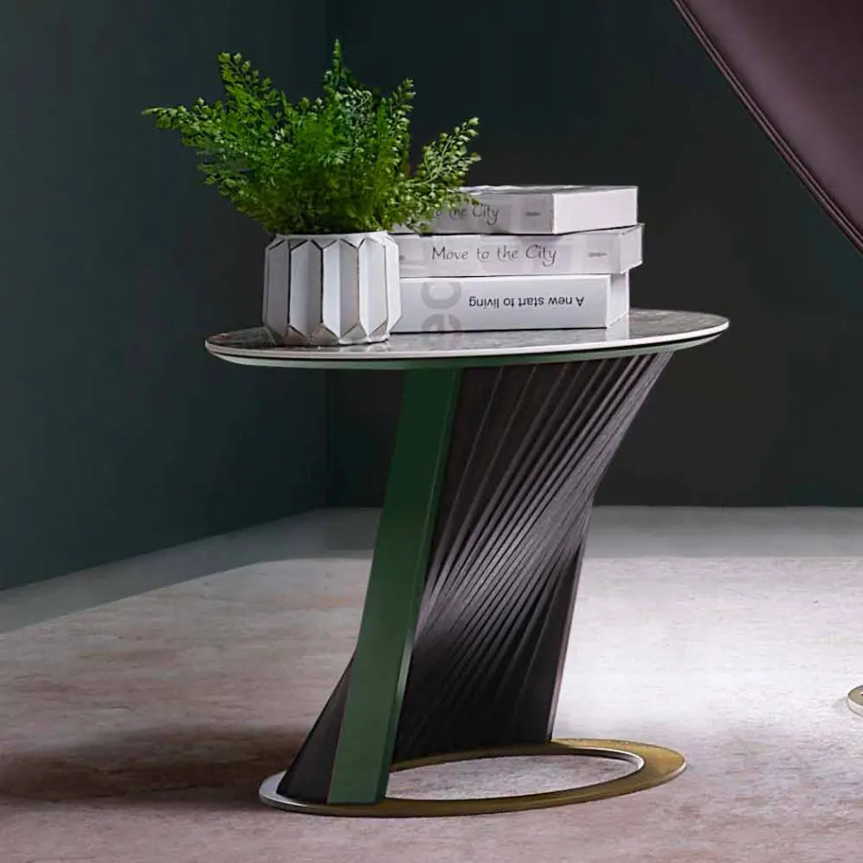 Round Design Coffee Table in Stoneware and Ash Made in Italy - Bering Viadurini