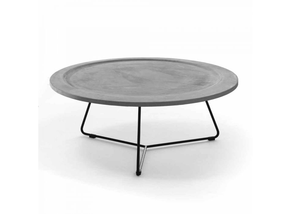 Round Coffee Table in Concrete and Black Metal Made in Italy - Evolve Viadurini