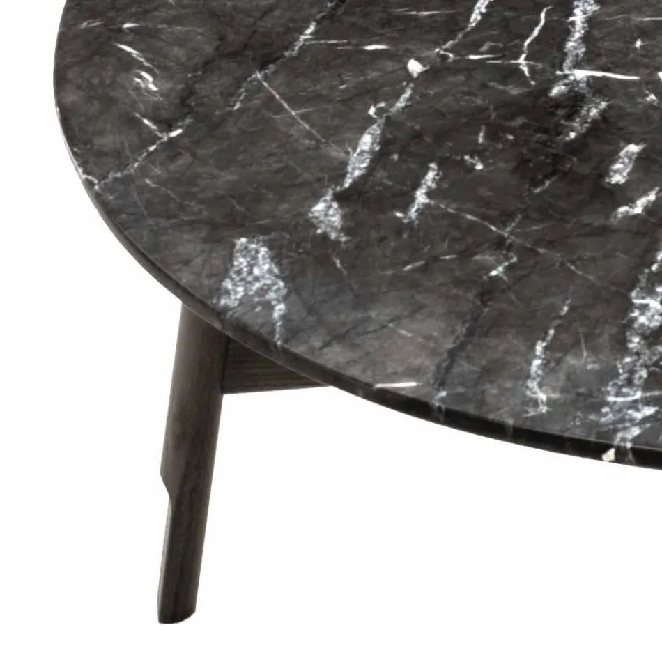 Round Coffee Table in Marble and Beech Wood Made in Italy - Daniela Viadurini