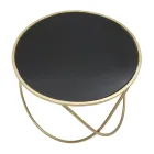 Round Coffee Table in Black Glass and Gold Finish Iron - Rebel Viadurini