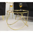 Round Coffee Table in Black Glass and Gold Finish Iron - Rebel Viadurini