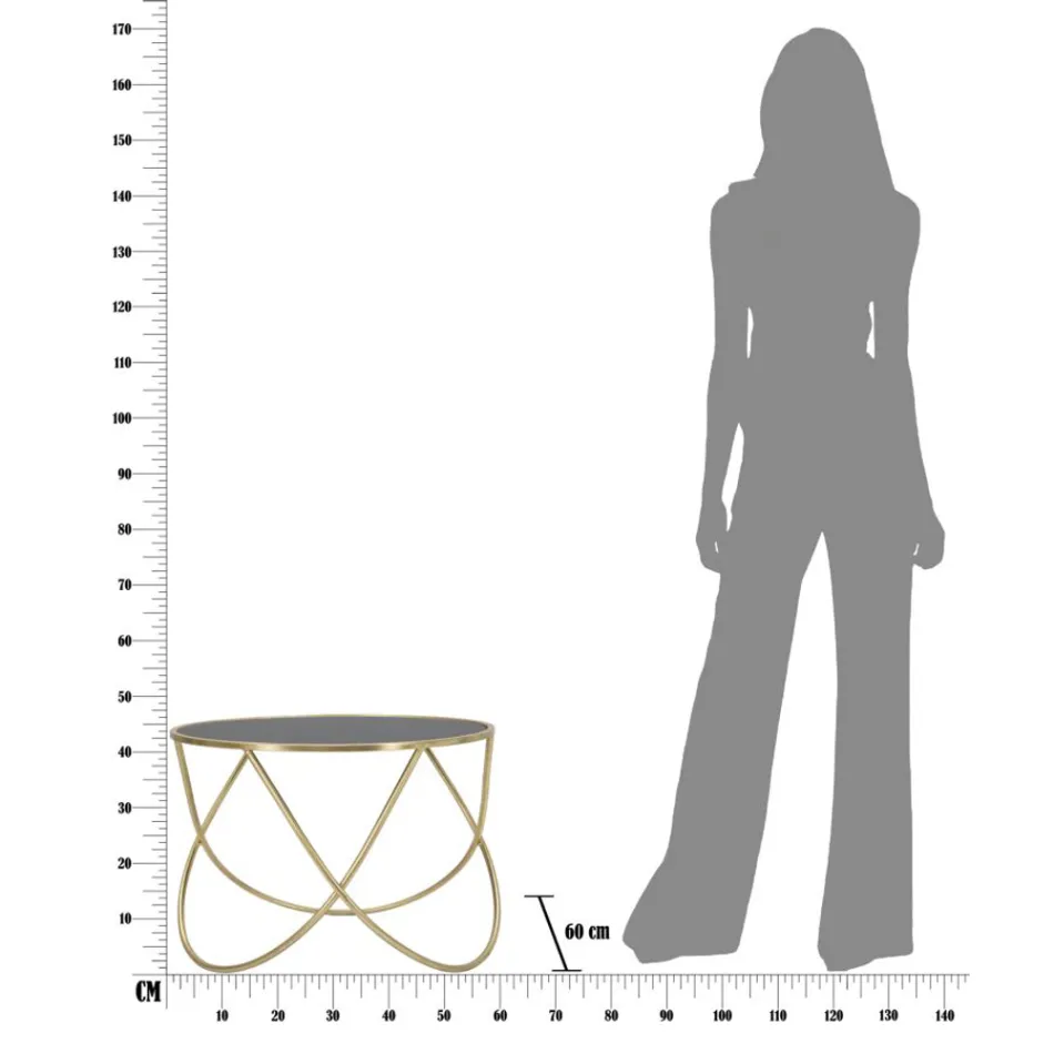 Round Coffee Table in Black Glass and Gold Finish Iron - Rebel Viadurini