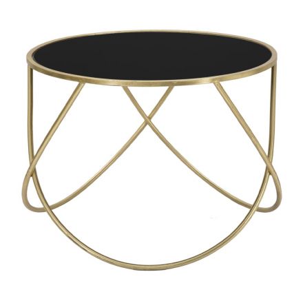 Round Coffee Table in Black Glass and Gold Finish Iron - Rebel Viadurini