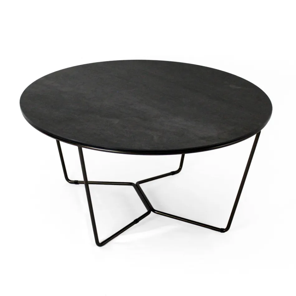 Round Coffee Table Made in Stoneware and Steel Made in Italy - Paini Viadurini