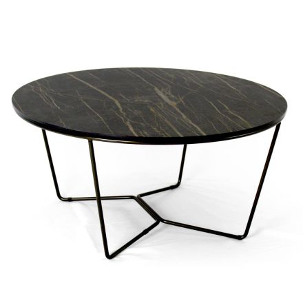 Round Coffee Table Made in Stoneware and Steel Made in Italy - Paini Viadurini