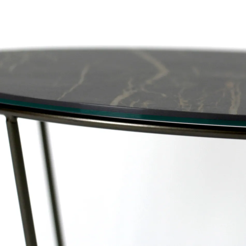 Round Coffee Table Made in Stoneware and Steel Made in Italy - Paini Viadurini