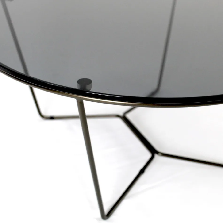 Round Coffee Table Made in Glass and Steel Made in Italy - Paini Viadurini