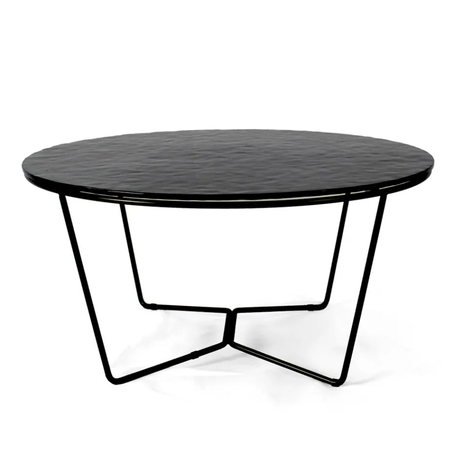 Round Coffee Table Made in Glass and Steel Made in Italy - Paini Viadurini
