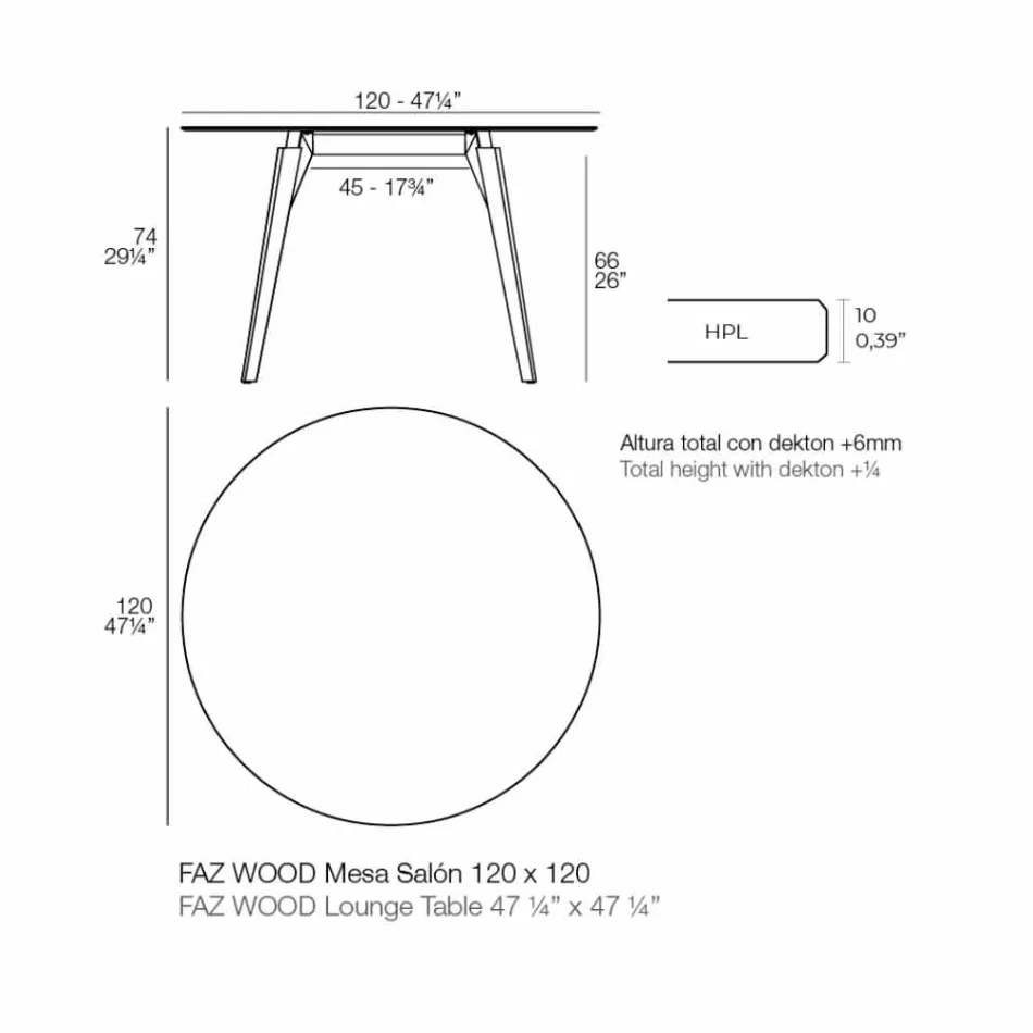 Round Wooden Coffee Table and Hpl Top in 2 Sizes - Faz Wood by Vondom Viadurini