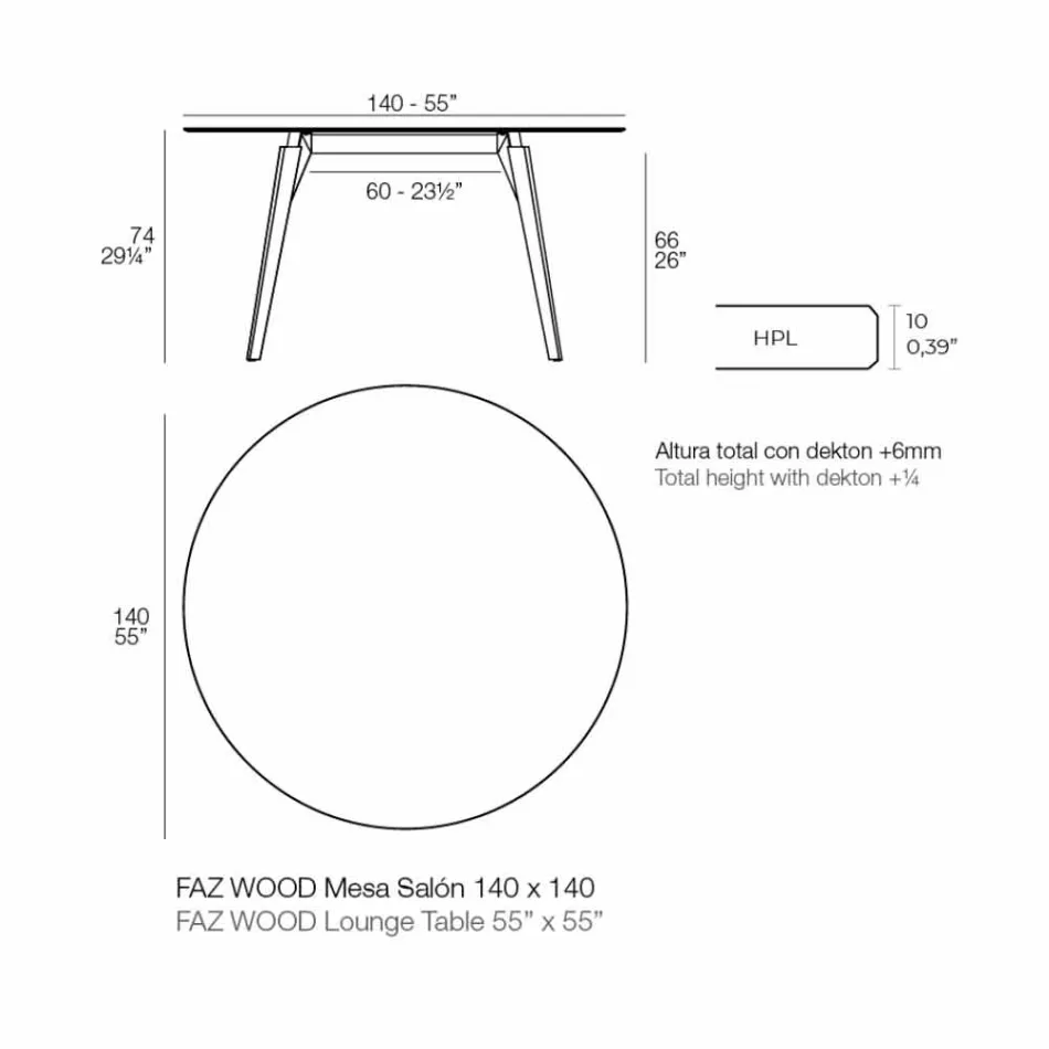 Round Wooden Coffee Table and Hpl Top in 2 Sizes - Faz Wood by Vondom Viadurini