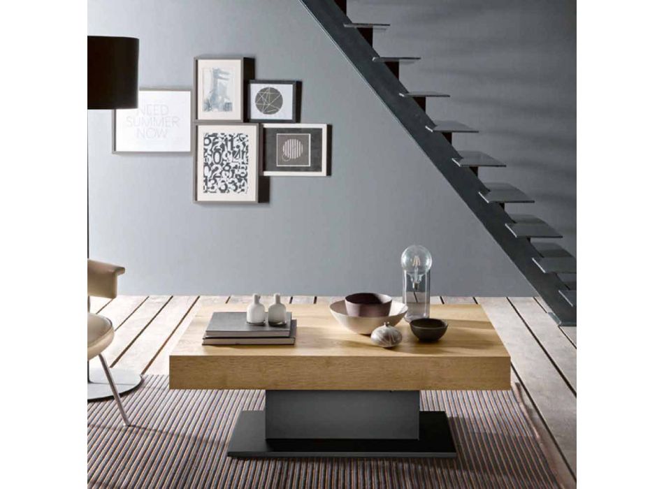 Transformable Coffee Table in Wood and Steel Made in Italy - Demetro Viadurini