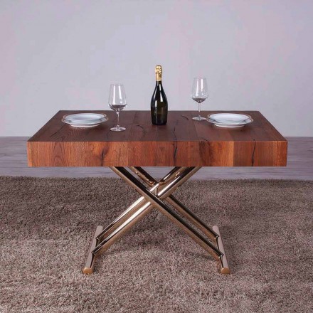 Transformable Coffee Table in Wood and Metal Made in Italy - Patroclus Viadurini