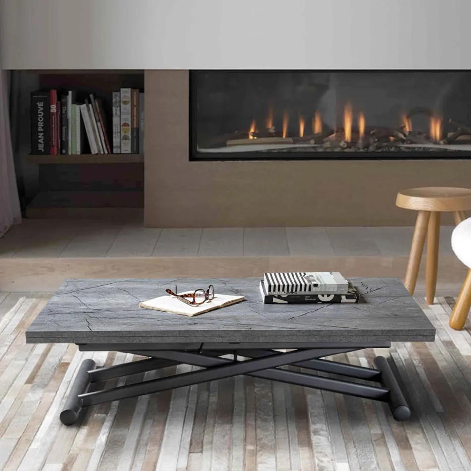 Transformable Metal Coffee Table with Melamine Top - Sandero Viadurini