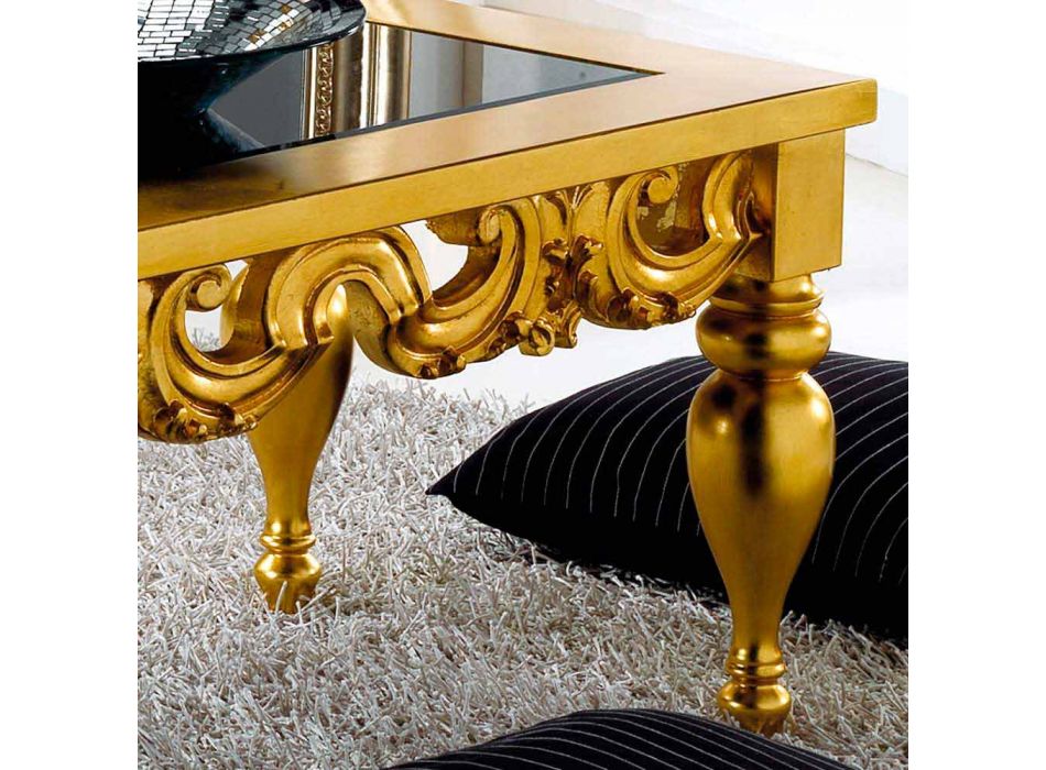 Classic design coffee table in Lof wood, gold finish Viadurini