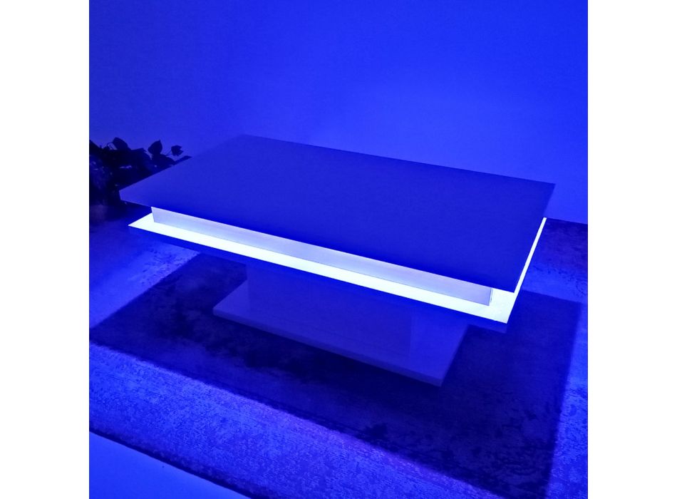 Glossy White Wood Living Room Coffee Table With or Without Led Light - Perro Viadurini