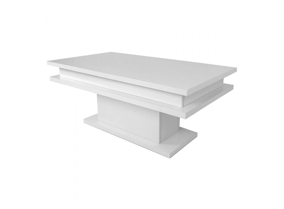 Glossy White Wood Living Room Coffee Table With or Without Led Light - Perro Viadurini