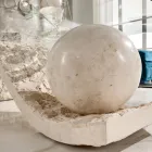 Living Room Coffee Table Glass Top with Fossil Stone Base - Sphere Viadurini