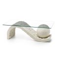 Living Room Coffee Table Glass Top with Fossil Stone Base - Sphere