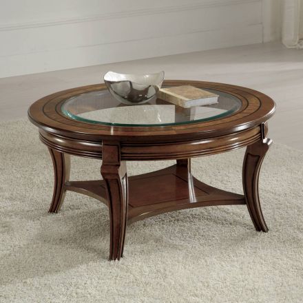 Round Living Room Coffee Table with Glass Top Made in Italy - Onatha Viadurini