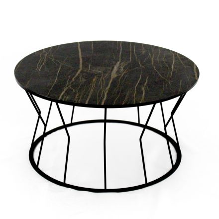 Round Coffee Table in Steel and Stoneware Made in Italy - Alisea Viadurini