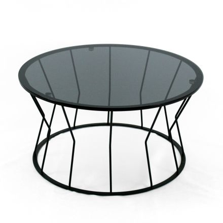 Round Coffee Table in Steel and Glass Made in Italy - Alisea Viadurini
